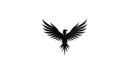 Elegant black phoenix silhouette on white background for design concepts