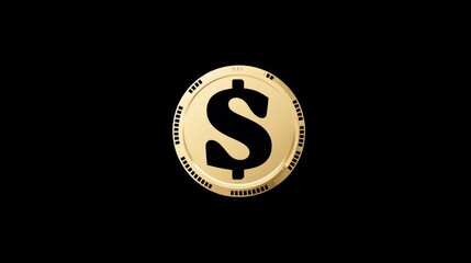 Gold dollar sign coin isolated on black background for financial concepts