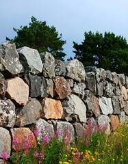 Stone wall with wildflowers
