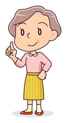 指を立てて説明するシニア女性