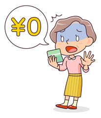 通帳の残高が0円で青ざめるシニア女性