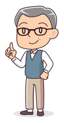 指を立てて説明するシニア男性