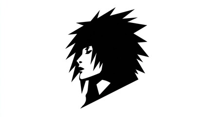 Silhouette of person with spiky hair on white background