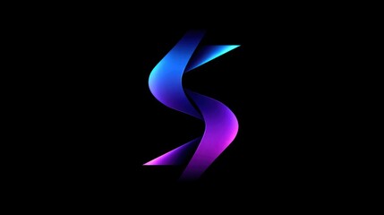 Abstract s shaped ribbon design with gradient colors on black background
