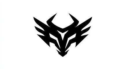 Abstract black emblem design featuring wings and horns against white background