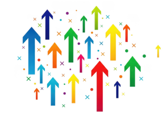 Colorful upward pointing arrows symbolizing growth progress and success isolated on transparent background