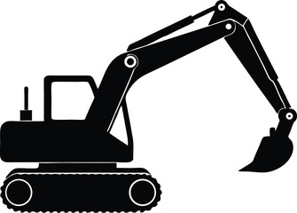 excavator site vehicle silhouette vector, hydraulic arm icon illustration
