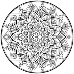 This detailed black and white mandala design offers a perfect canvas for coloring enthusiasts seeking mindfulness and relaxation through art.