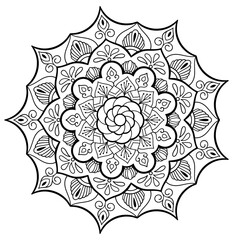 This intricate black and white mandala design serves as a perfect backdrop for relaxation and creativity. Ideal for coloring, art projects, or meditation.