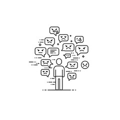 Modern Vector Illustration of Person Surrounded by Angry Speech Bubbles in Outline Style