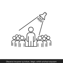 Minimalist Vector Illustration of Leader with Audience Under Spotlight in Modern Black and White Line Art Style