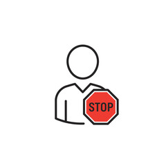 Vector Icon Illustration of Person Silhouette with Stop Sign Modern Design