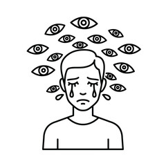 Illustration Vector of Sad Man with Eyes Watching Modern Minimalist Style