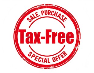 Red stamp proclaiming tax-free sale offer