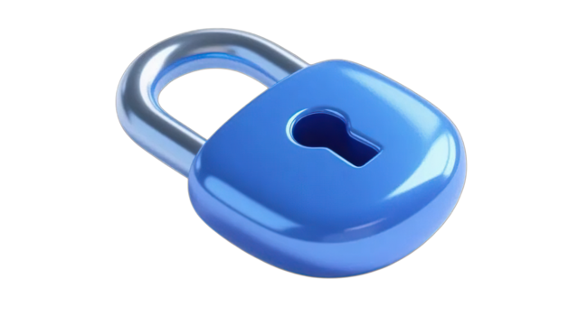 A digital illustration of a blue padlock with a key, symbolizing internet security and web protection against unauthorized access