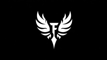 Abstract winged logo graphic on black background for commercial design