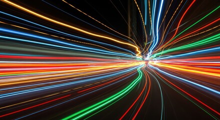 Dynamic Abstract Light Trails Representing High-Speed Data Communication and Digital Connectivity