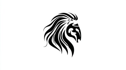 Elegant black and white lion head emblem on white background for design use