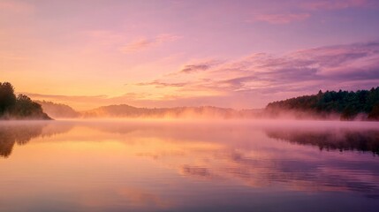 Fototapeta premium Sunrise over misty lake