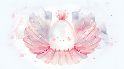 watercolor painting kawaii cute shuttlecock