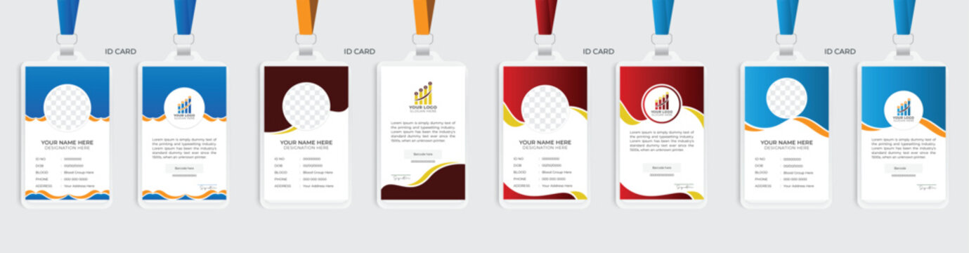 corporate business id card design template. Modern  business id card bundle with unique shape. id card bundle 4 item Company employee office id card set