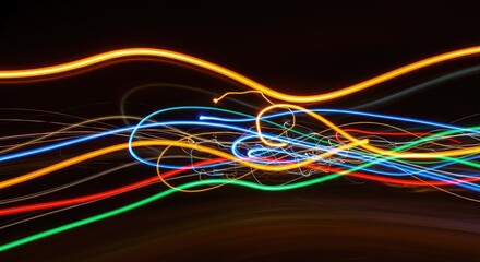 Dynamic Abstract Light Trails Representing Digital Data Flow and Speed