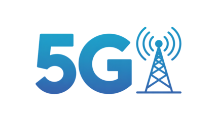 Futuristic 5g technology symbol with cellular tower digital signal transmission isolated on transparent background