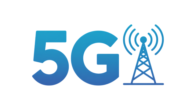 Futuristic 5g technology symbol with cellular tower digital signal transmission isolated on transparent background