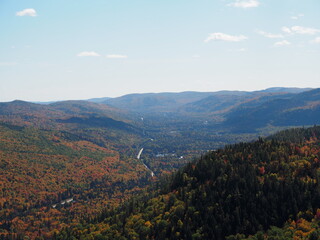 Panoramic view of autumn forest in Sept-Chutes Regional Park, Quebec