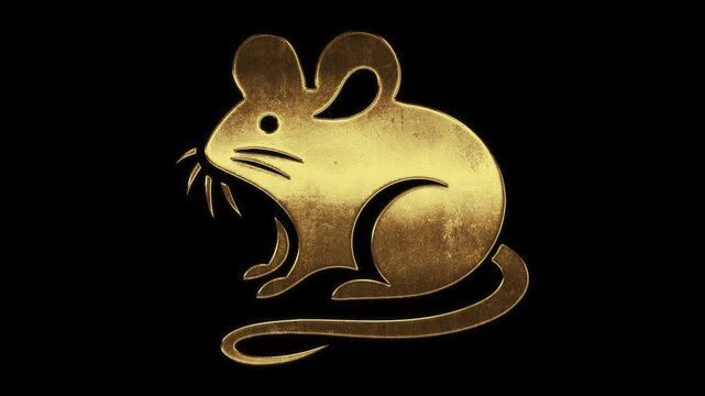 Mouse with slightly reflected outlines on a gold foil-like surface, loop, alpha channel

