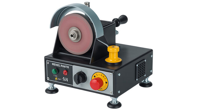 Industrial rotary grinder machine for precision sharpening and metalworking applications isolated on transparent background