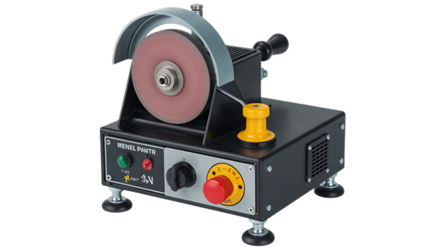 Industrial rotary grinder machine for precision sharpening and metalworking applications isolated on transparent background