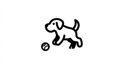 Playful puppy icon chasing a ball on a clean white background