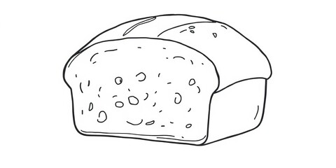 Simple line drawing of a loaf of bread, showcasing texture and crumb,  baguette,   bread illustration