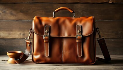 Handcrafted leather satchel, rich brown, vintage style,  timeless,  buckle