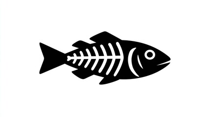 Black and white fish silhouette with internal bones vector graphic