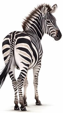 A detailed digital drawing of a zebra's rear end with black and white stripes. The zebra's head is turned towards the viewer