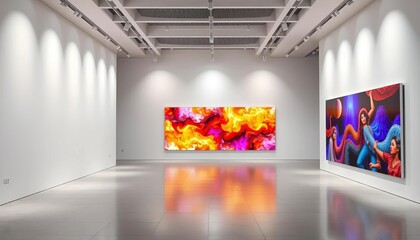 Modern minimalist exhibition hall interior with blank walls and bright lighting,  neutral,  trade show