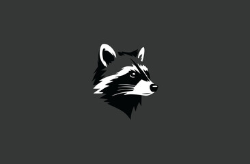 Obraz premium Striking Monochrome Raccoon Head Vector Illustration on a Dark Background, Minimalist Animal Face Graphic