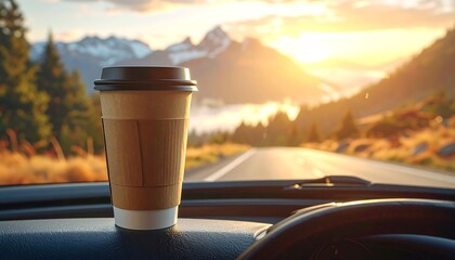 Coffee cup view on driving