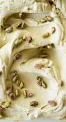 Rich Pistachio Gelato Swirl with Whole Roasted Nuts, Closeup Texture