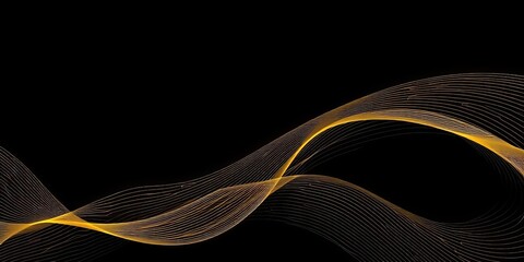 Abstract gold wavy line design element on black background, luxury, abstract background