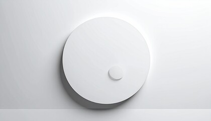 White minimalist design of a large circle with a smaller circle attached