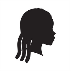 Silhouette of Afro girl with hair profile head view on transparent background.