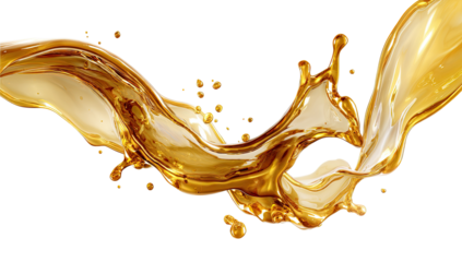 Golden liquid splashes in dynamic motion