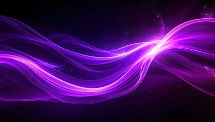 Abstract Glowing Purple Wavy Lines with Dotted Particles on a Black Background