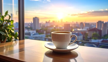 Coffee near city sunrise