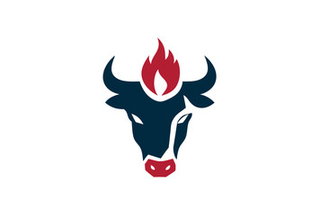 Strong bull head illustration with a powerful flame icon, symbolizing energy, determination, and dynamic power