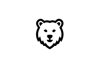Minimalist Black Line Art Bear Head Icon, Simple Stylized Wild Animal Face Symbol for Design, Modern Vector Illustration