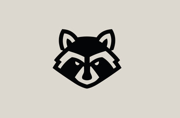 Graphic vector illustration of a minimalist raccoon head, an abstract black animal icon perfect for logos and branding.